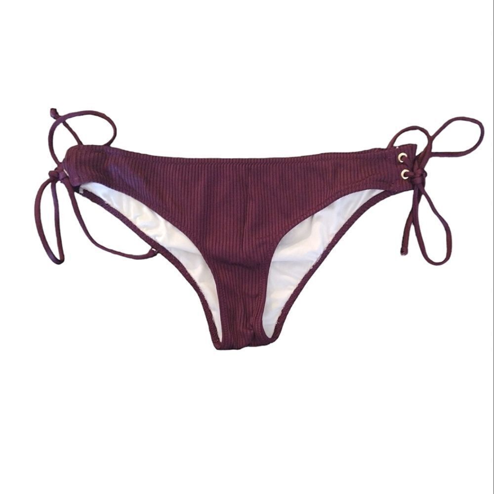 PINK VS Purple Mini Cheekster Tanga Side Ties Bikini Swim Bottoms Medium